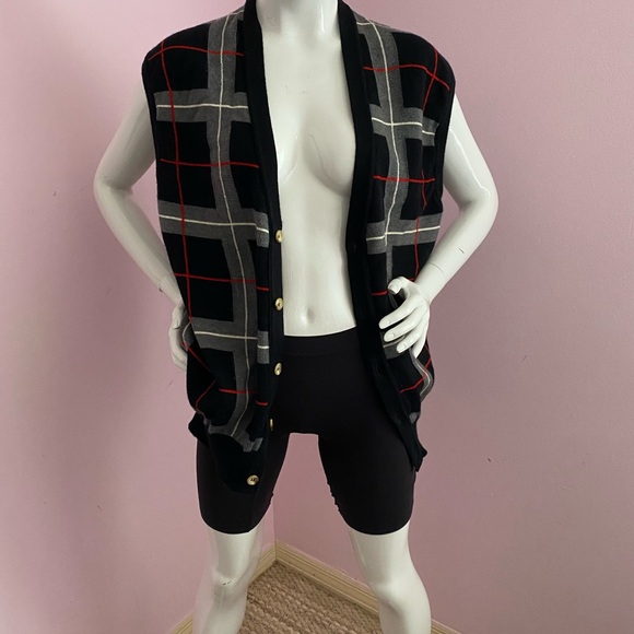 VINTAGE Clark Gregory Sweater Men MED Black Vest Cardigan Argyle Scotland - Picture 4 of 14